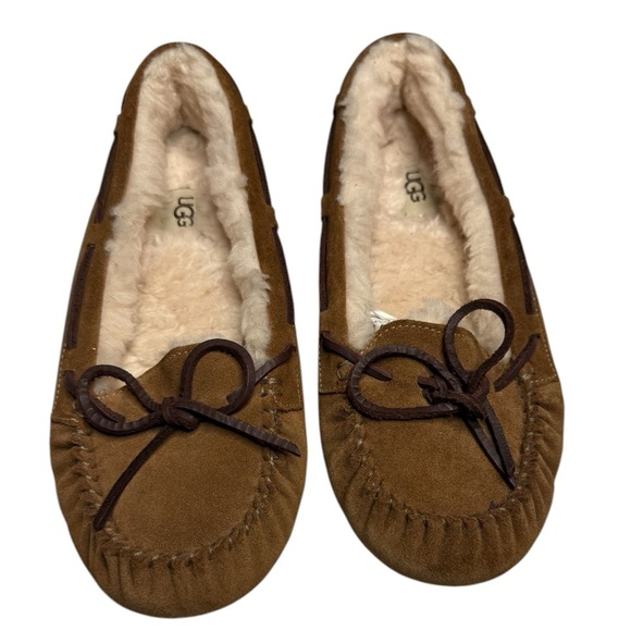 New Ugg Dakota Slip On Brown Suede Sheepskin Shearling Sherpa Loafers Size 8 - Picture 1 of 11